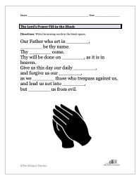 catholic prayer fill in the blank worksheets the