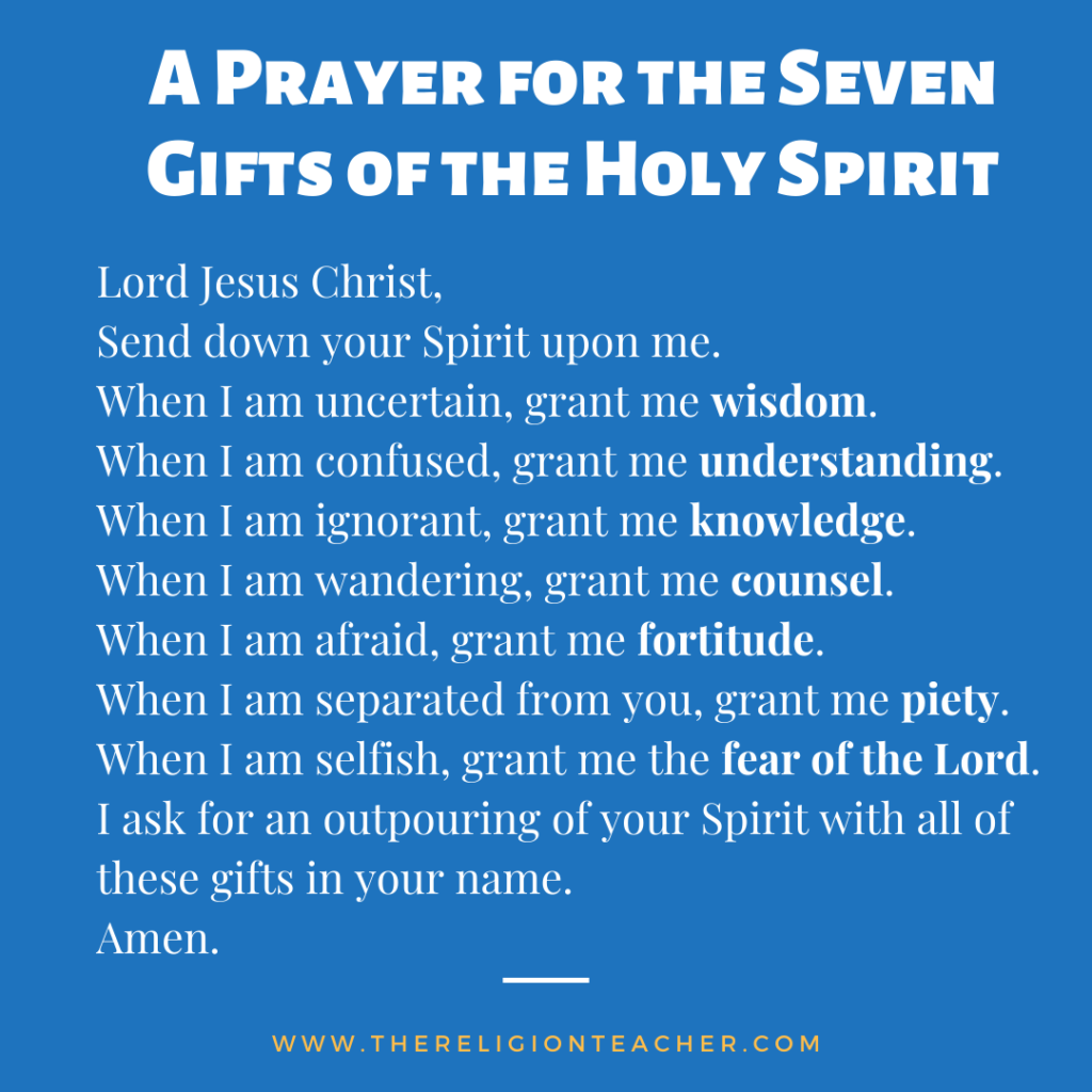 The 7 Gifts Of The Holy Spirit Lesson Plan Worksheet The Religion Teacher Catholic Religious Education