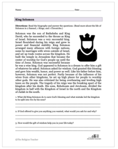 King Solomon Activities & Worksheet | The Religion Teacher | Catholic ...